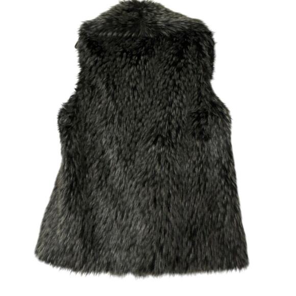 White House Black Market Faux Fur Long Vest Gray Black Sleeveless Jacket Med - Picture 3 of 15